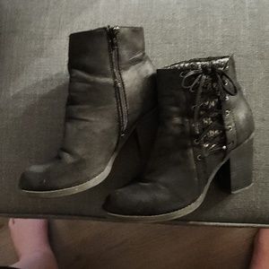 Black Suede-like Ankle Boots, Size 9